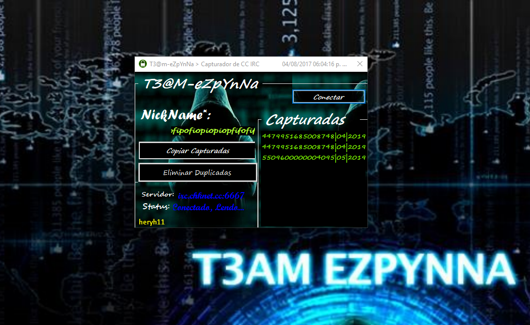 T3@m-eZpYnNa - Capturador de CC's en IRC V1.0  Screenshot_1