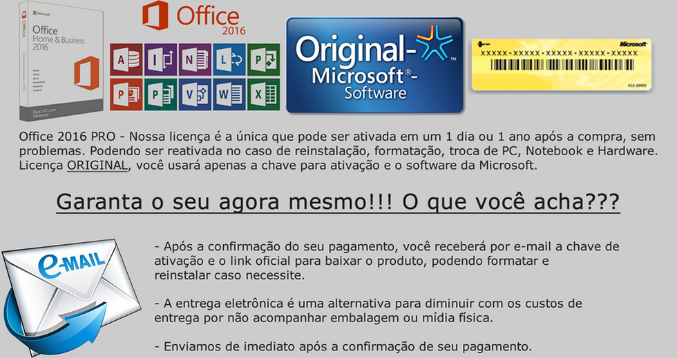 chave do produto pacote office 2016