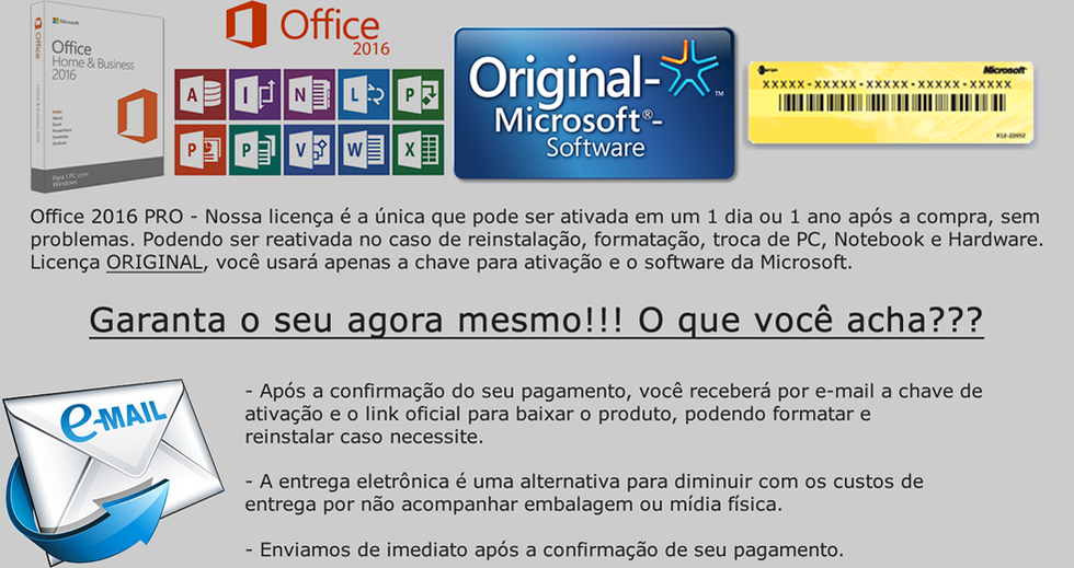 chave do produto pacote office 2016