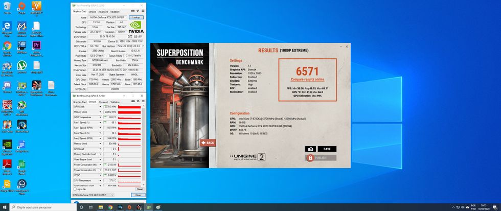 Superposition  150  1000 com gpu z pico 2070 media 2055 2040 voltagem stock