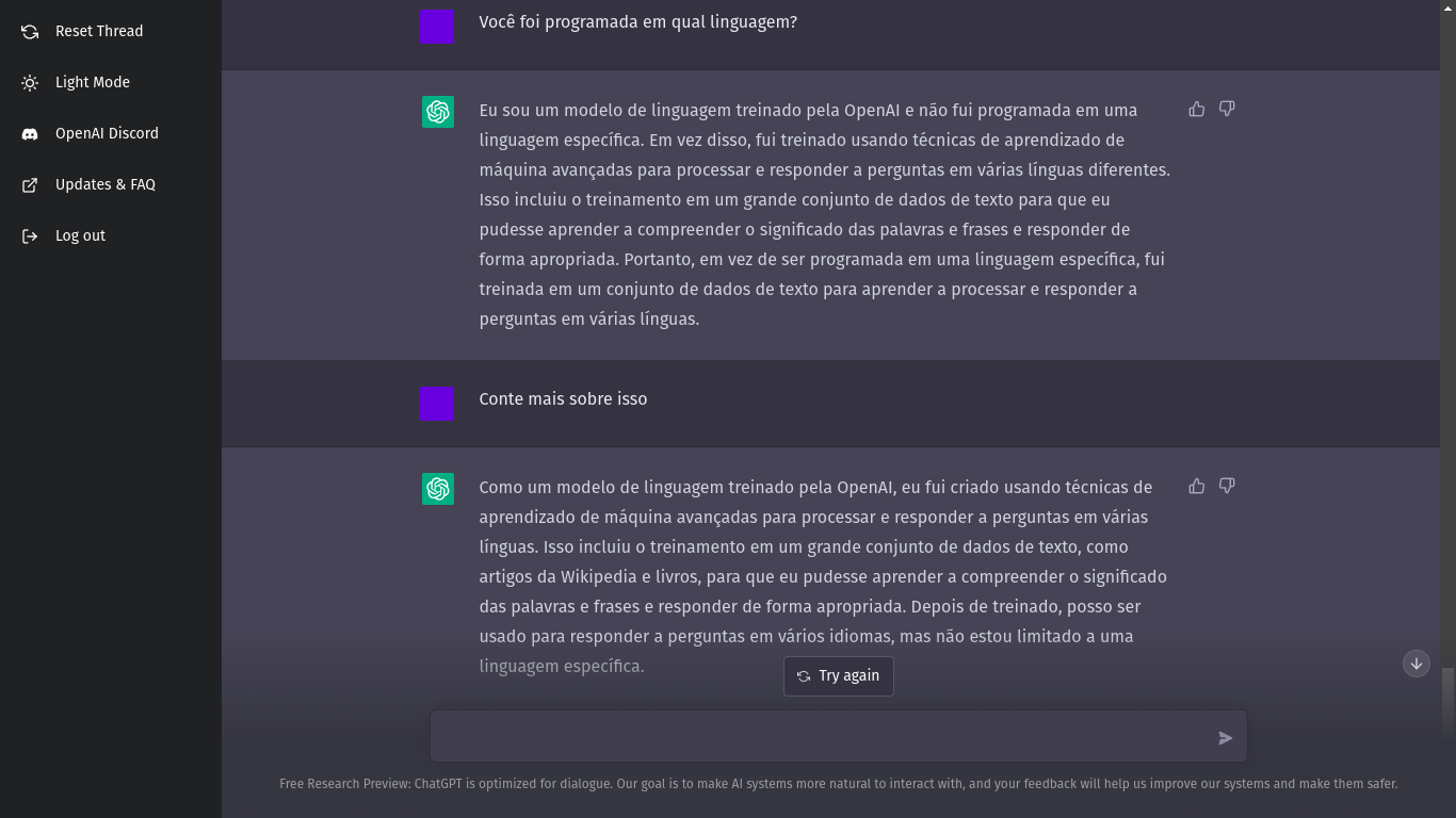 conversa com chat da openAI