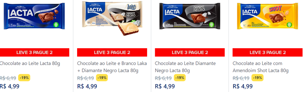 Mercado Carrefour) 3 Unidades de Barra de Chocolate Lacta ao Leite