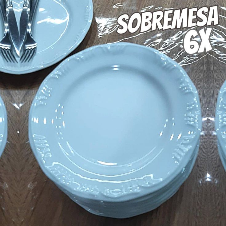 Estojo com 6 Pratos Sobremesa em Porcelana – Modelo Redondo com Relevo Pomerode – Branca – fabricado pela Schmidt